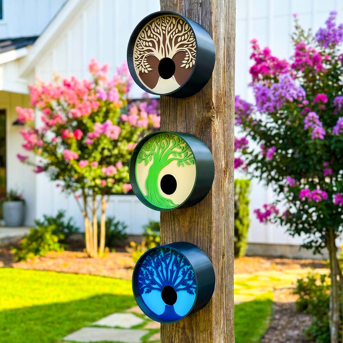 ADG42 Tranquil Tree Modern Round Birdhouses with Easy Maintenance Clean Out